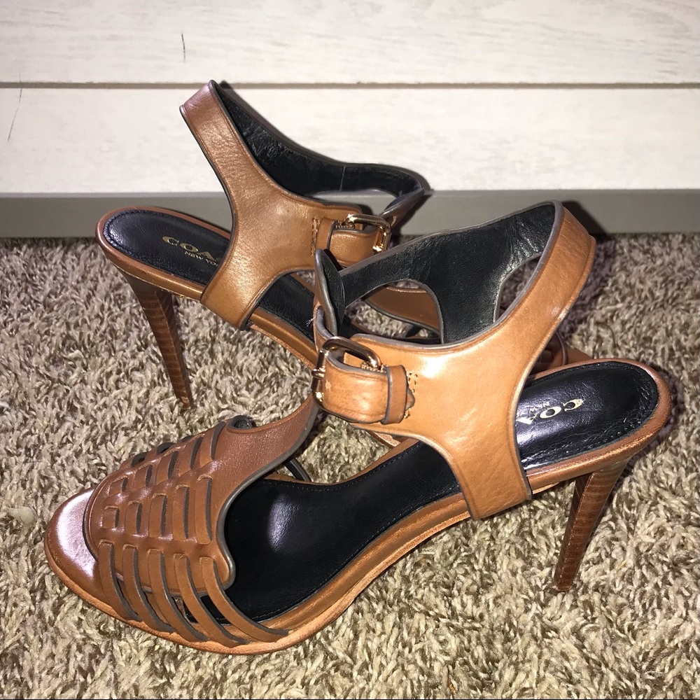 Coach Izzy Brown Heeled Sandal - Size 8